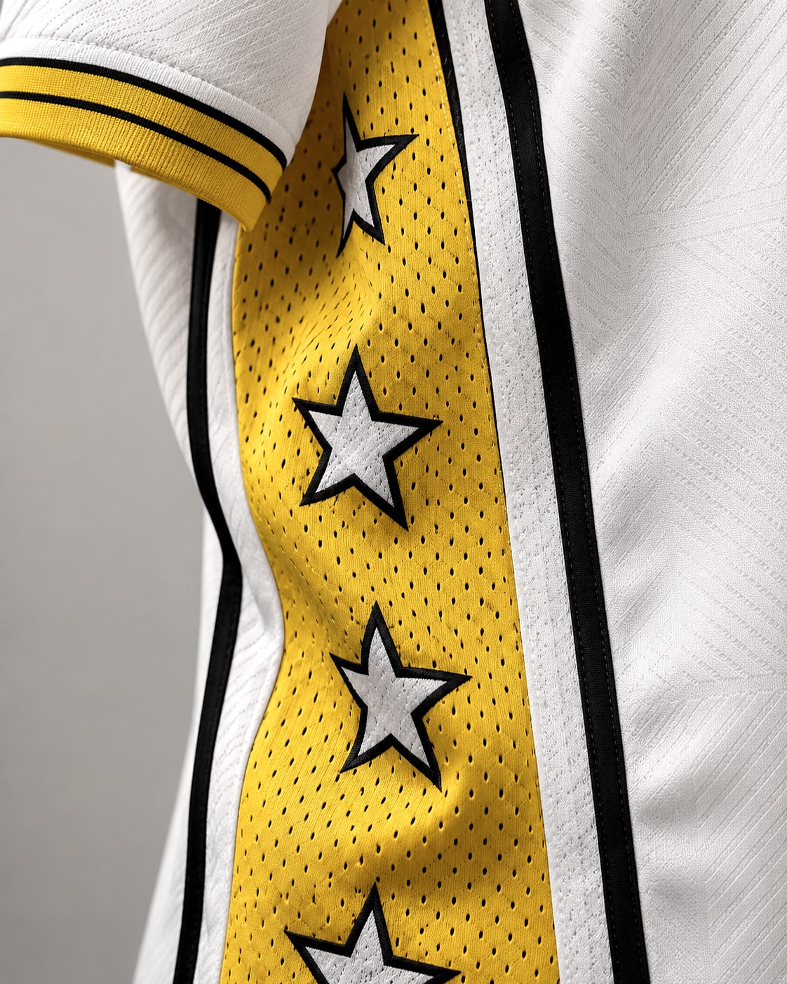 Close-up of the Merlins jersey mesh side panel and piping