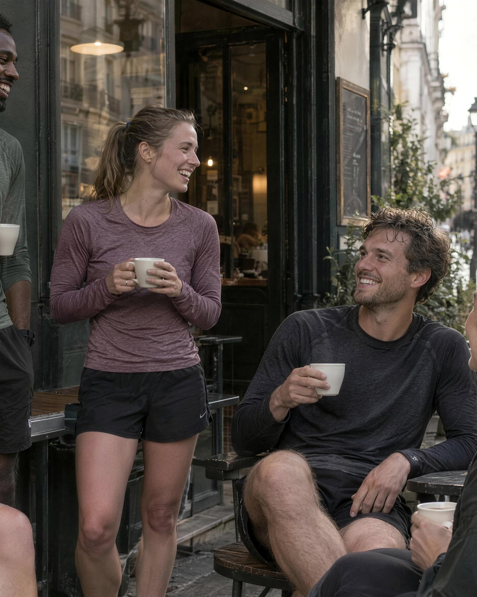 Runners talking together outside after a training session